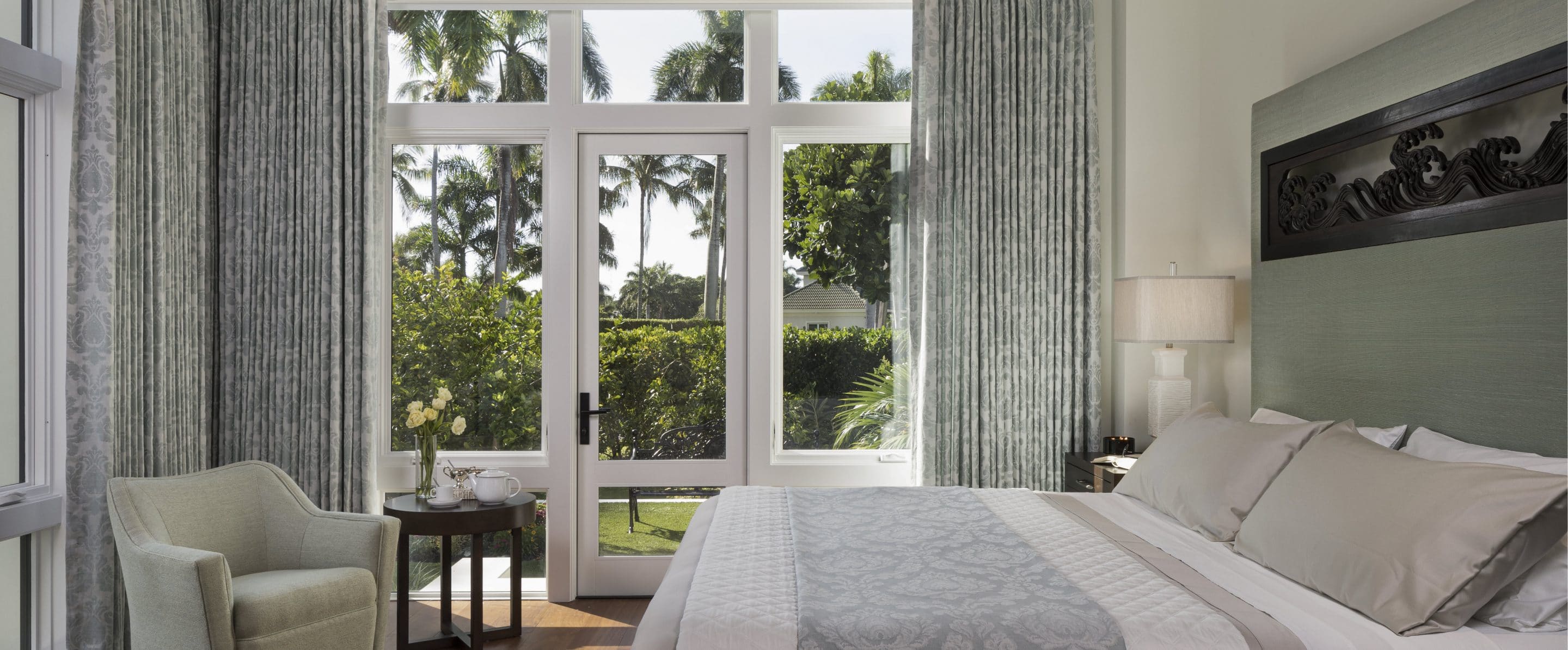 Guest Bedroom with Asian Antique Custom Designed Headboard